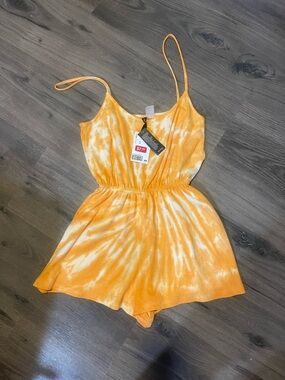 Women’s Orange Tie-Dye Romper with Spaghetti Straps